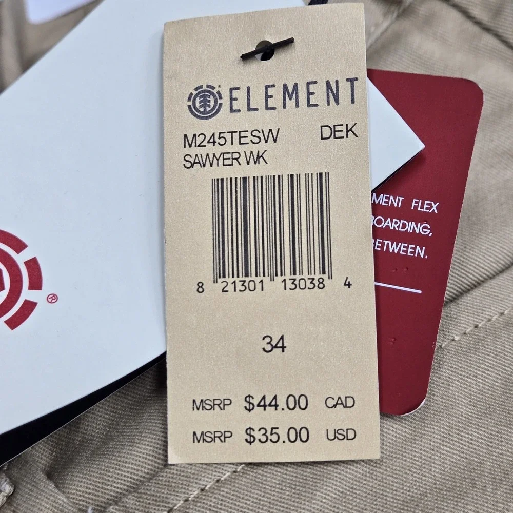Element Men Shorts 34 Khaki Chino Twill M245TESW Sawyer WK Button 11